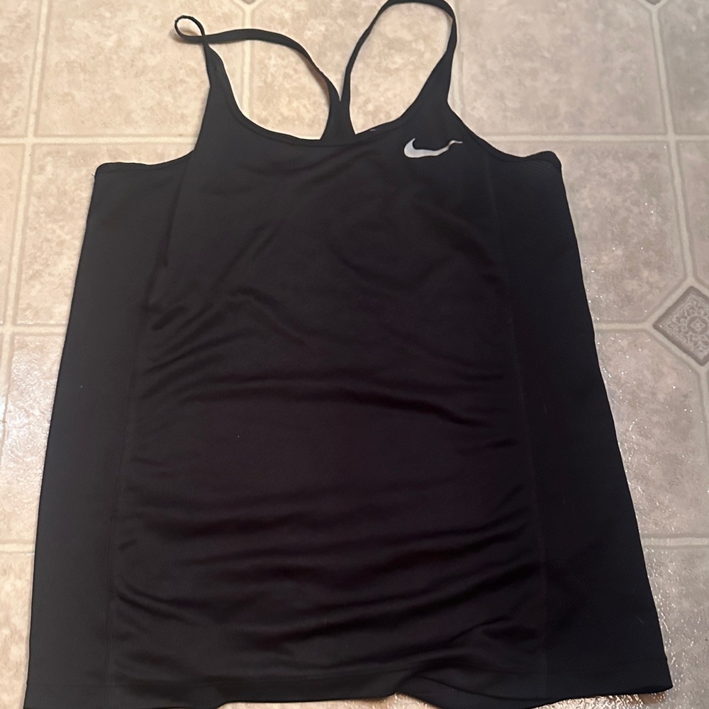 Nike Women's Black Tank Top with Silver Logo